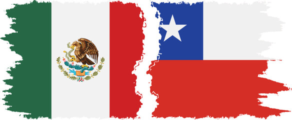 Chile and Mexico grunge flags connection vector