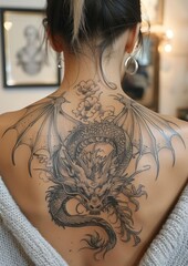 Dragon tattoo on women's back. inspiration tattoo ideas
