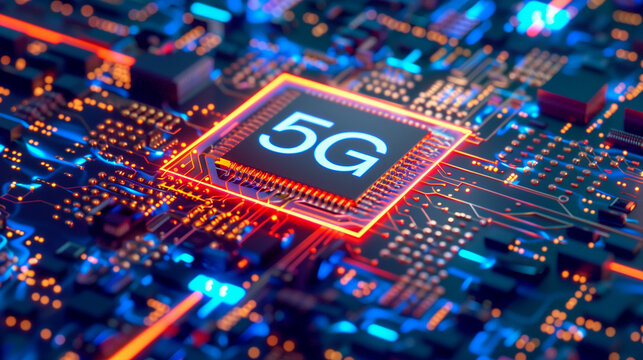 Advanced technology theme, 5G chipset on a motherboard. - Powered by Adobe