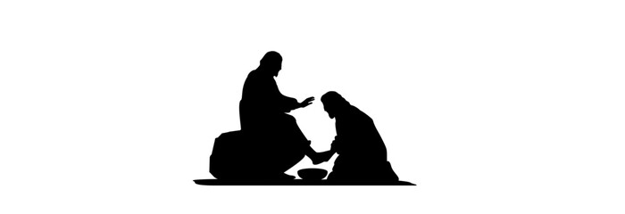 Jesus washes the feet of his disciple Peter with water.