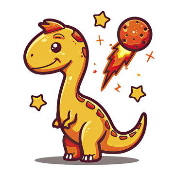 Dinosaur Sad With Meteor Cartoon, Isolated Transparent Background Images
