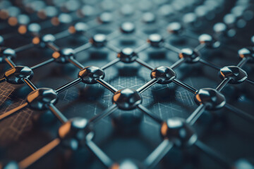 Hexagonal grid pattern of molecular structure of Graphene. Neural network generated image. Not based on any actual scene or pattern. - obrazy, fototapety, plakaty