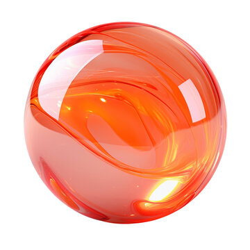 Colorful red orange glass marble isolated on white transparent background, PNG	
