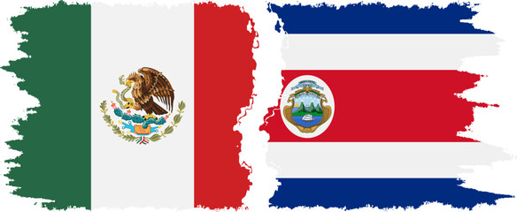 Costa Rica and Mexico grunge flags connection vector