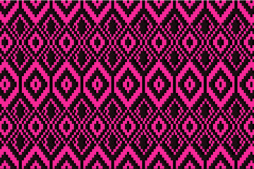 Ethnic Pink Floral Damask Seamless Pattern. Design for fabric, tile, embroidery, wrapping, wallpaper, and black background ikat.