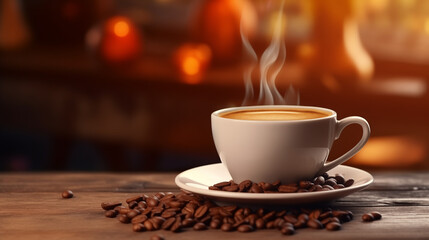 Obraz premium Cup of Coffee and Beans: Aromatic Morning Drink