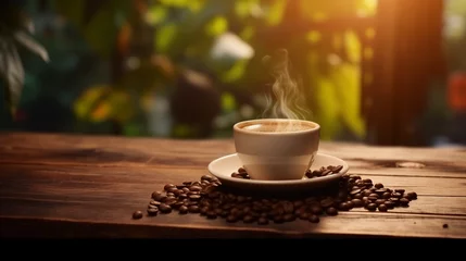 Foto op Plexiglas Cup of Coffee and Beans: Aromatic Morning Drink © Akharadat