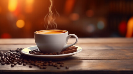 Cup of Coffee and Beans: Aromatic Morning Drink - obrazy, fototapety, plakaty