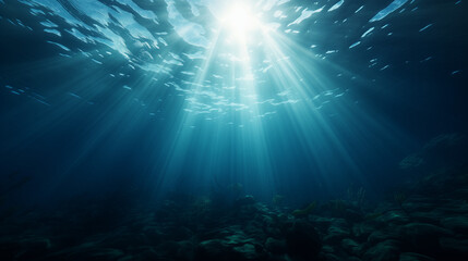 Fototapeta na wymiar Underwater World: A Bright Reef Teeming with Fishes under Sunlight