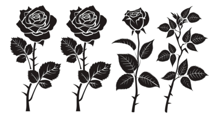 Black silhouettes of roses and leaves in the style