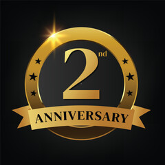 2nd golden anniversary logo,with Laurel Wreath and gold ribbon Vector Illustration