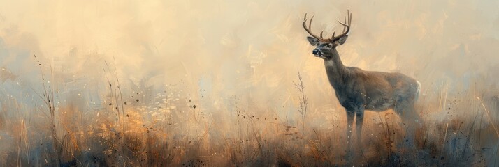 A magnificent deer is engulfed in the subdued hues. Generative Ai