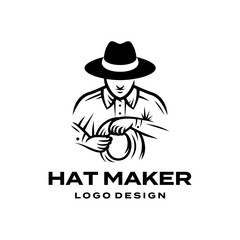 Hat maker logo design vector. Man in the Hat Silhouette Abstract Emblem, Label or Logo Template.