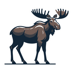 Fototapeta na wymiar Moose buck elk full body vector illustration, zoology illustration, wild animal moose design template isolated on white background