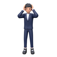 3D Frustrated Businessman holding head
