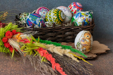 Easter colorful eggs and palm tree
