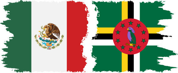 Dominica and Mexico grunge flags connection vector