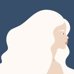 Beautiful Albino woman portrait.  Profile of a young female with albinism. Genetic rare appearance. Vector illustration