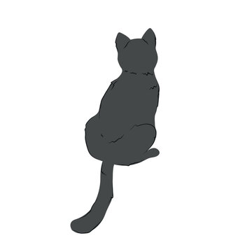 Sitting cat back view. Hand drawn cat silhouette. Vector illustration