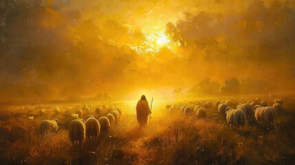 Poignant image of Jesus Christ as a shepherd. Generative Ai - obrazy, fototapety, plakaty