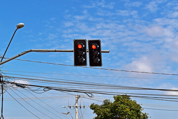 Red traffic lights in Ribeirao Preto, Sao Paulo, Brazil