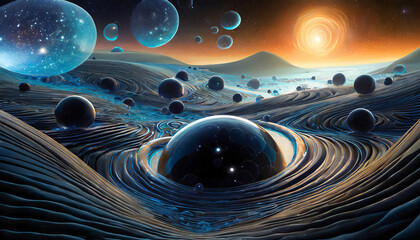 Illustration showing the creation of multiple universes and the beginning of spacetime - 748807382