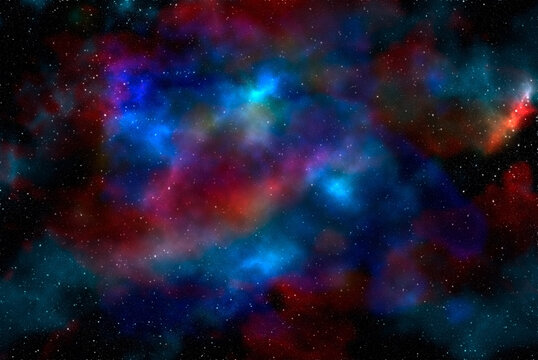 Space background with stardust and shining stars. Realistic cosmos and color nebula. Colorful galaxy. 3d illustration © soso