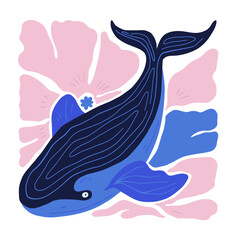 Underwater world, ocean, sea, fish and shells vertical flyer or poster template. Modern trendy Matisse minimal style. 