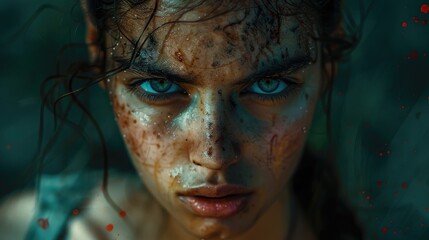 Detailed image of a young lady with piercing eyes. Generative Ai