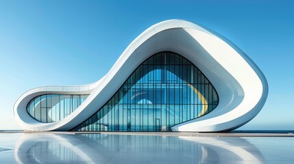 Clean lines of modern architecture on a beautiful blue. Generative Ai