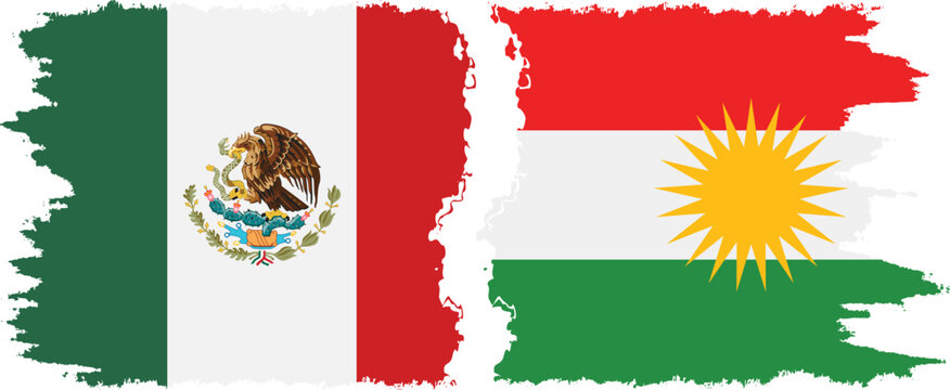 Kurdistan and Mexico grunge flags connection vector