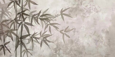 Fototapeta premium A realistic painting of a bamboo tree adorns a wall, capturing the intricate details of the trees leaves and stems in a vivid manner.