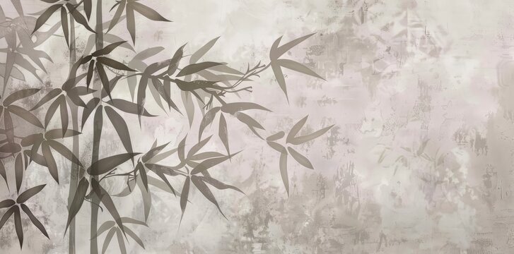 A realistic painting of a bamboo tree adorns a wall, capturing the intricate details of the trees leaves and stems in a vivid manner.