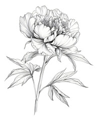 peony flower template with leaves branches