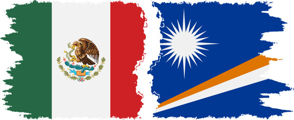 Marshall Islands and Mexico grunge flags connection vector