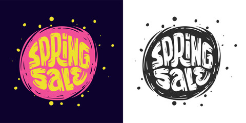 Spring Sale. Bright with acidic colors text. Grange hand lettering sales season. Vector file - obrazy, fototapety, plakaty