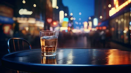 Selbstklebende Fototapeten Evening Drink in Urban Setting, Street Lights Bokeh Effect © Natalia Klenova