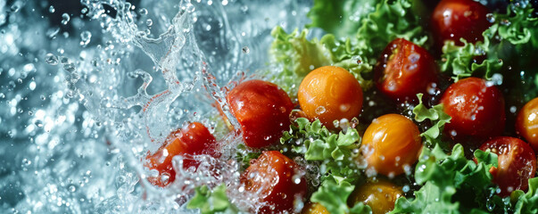 Tomatoes and Lettuce in Water Splash