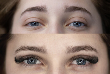 Eyelash extension before and afyter picture.