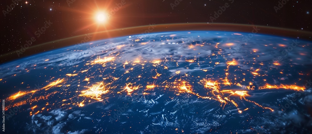 Poster world-wide wireless connectivity and digital technology. digital tech of planet earth in space. futu