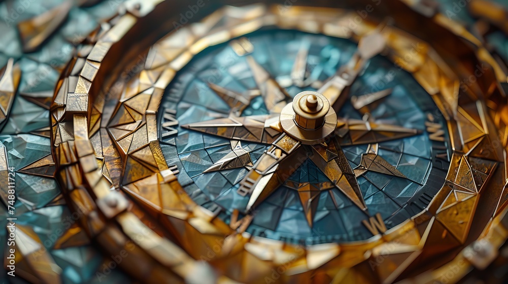 Aufkleber designed in the low poly style, this is an abstract compass.