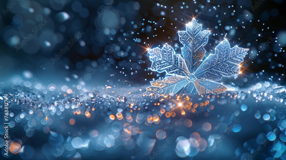 Leinwandbilder drop of water falling from the sky and a snowflake. isolated illustration. low poly style design on 
