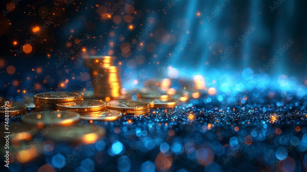 Leinwandbilder the image shows an abstract coins pile with falling coins. money savings theme. it has a low poly st