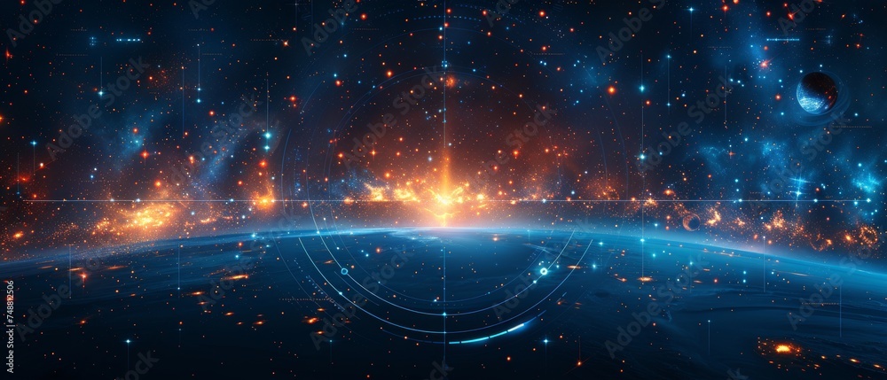 Leinwandbilder an abstract image of a target made up of points, lines, and shapes representing planets, stars, and 