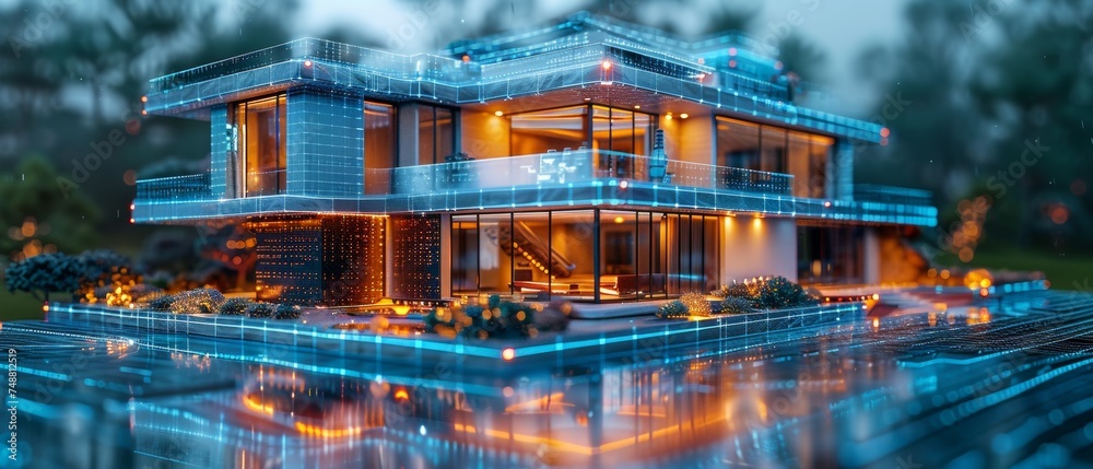 Fototapete System development for smart buildings. Architectural engineering of smart houses. 3D model of buildings, engineering communications. Phone control for Internet of Things.
