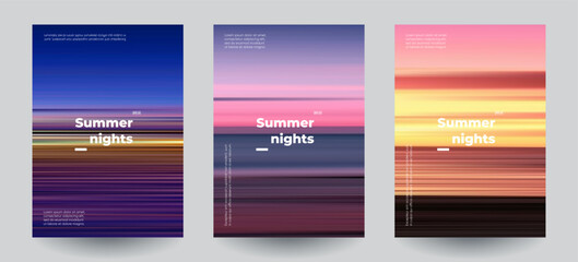 Summer beach night backgrounds set. Creative gradients in summer colors. Ocean horizon, beach and sunsets. © plasteed