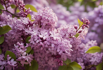 Lilac blooms background, generative ai