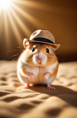 Hamster in a hat on vacation