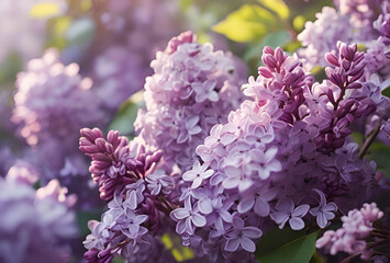 Lilac blooms background, generative ai
