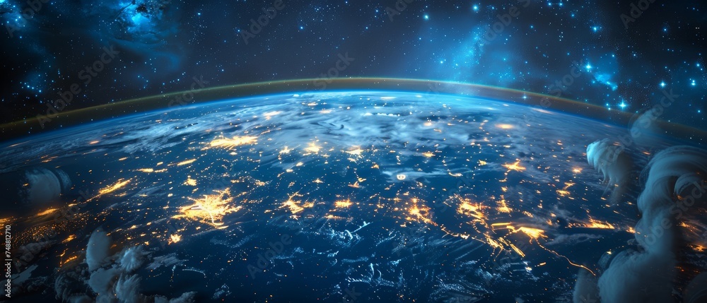 Poster this is a beautiful space view of the earth with clouds forming.